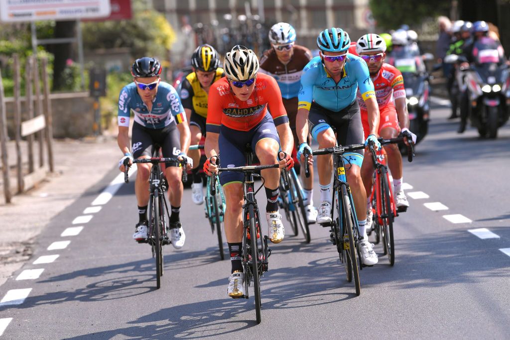 Matej Mohoric (Bahrain-Merida) leads the breakaway