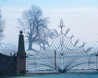 bespoke metalwork gates in a winter garden