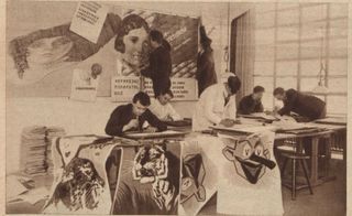 an archive image showing an advertising workshop in Dessau in 1926