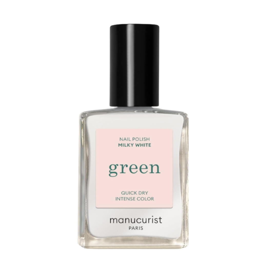 A product shot of the Manucurist Green Nail Polish in Milky White, on a white background