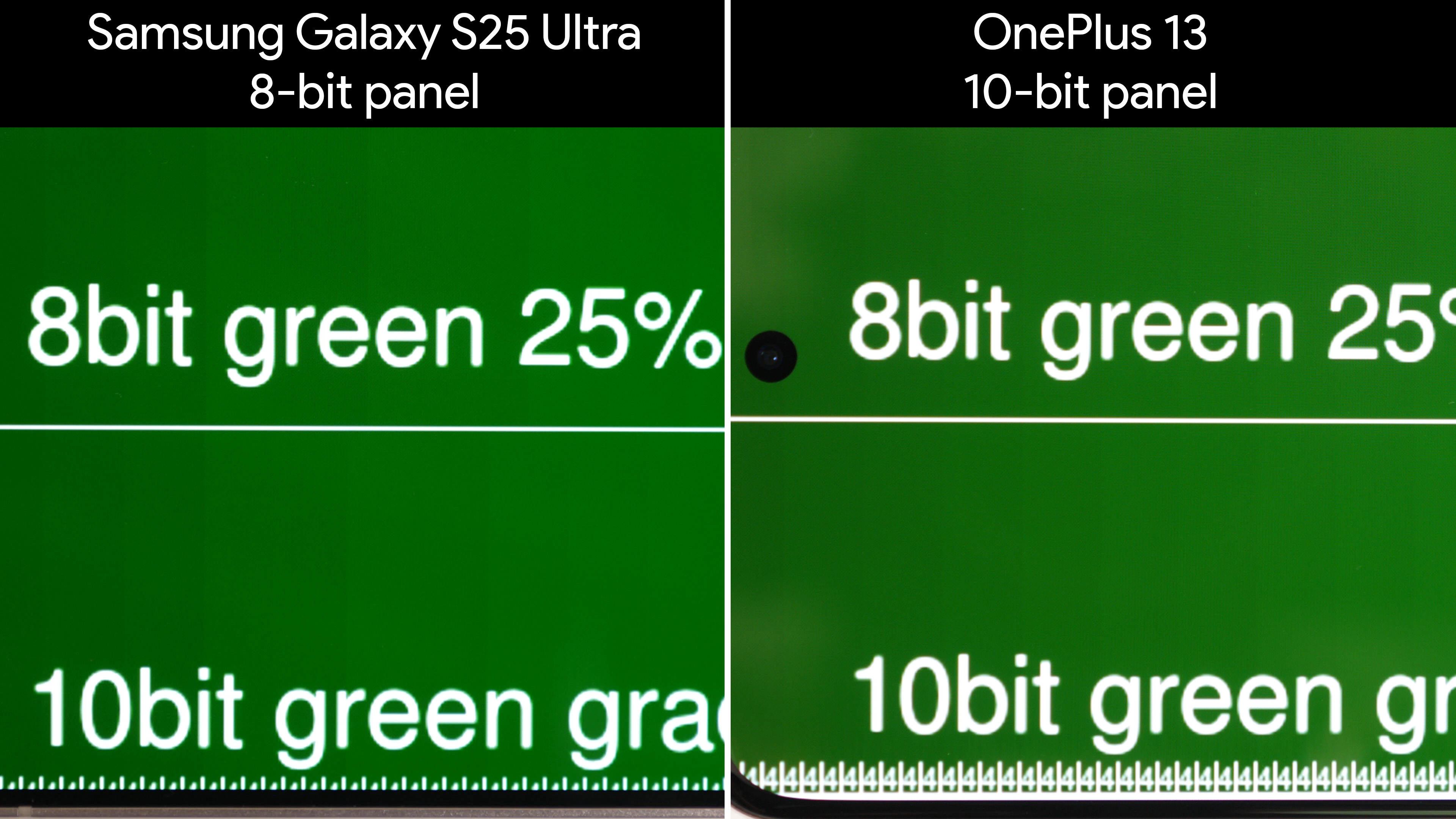 Color banding shown on the Samsung Galaxy S25 Ultra vs the OnePlus 13