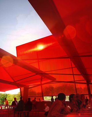 Red awnings give everything a red glow