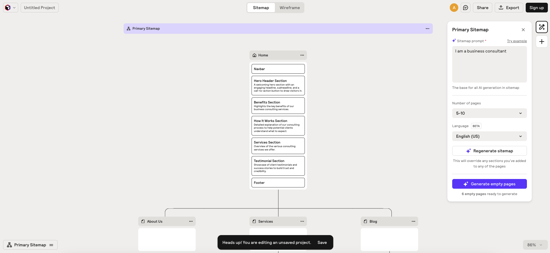 Ejemplo de currículum usando el creador de sitios web