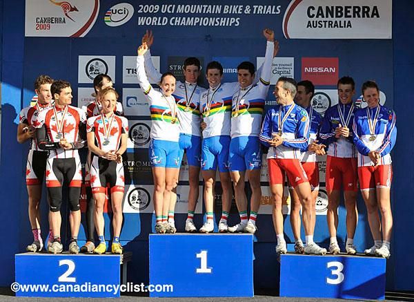 The Team Relay podium (l-r): Canada, Italy and France