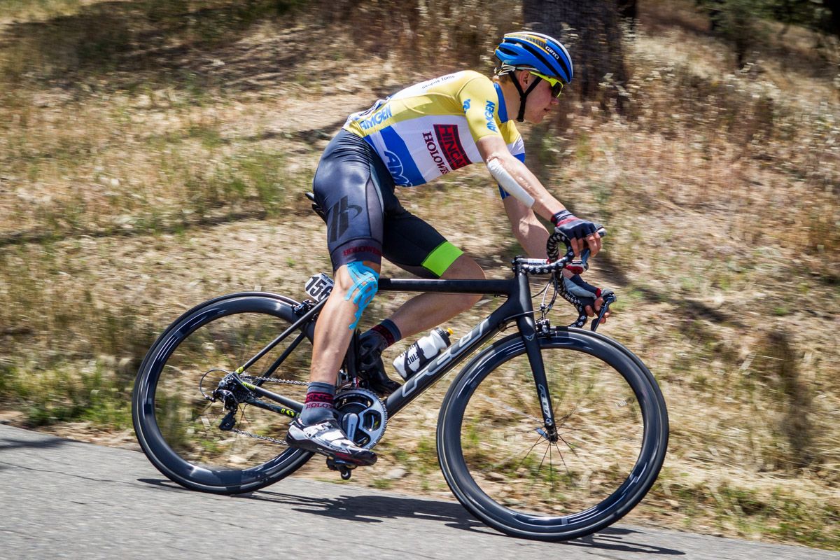 Toms Skujins (Hincapie) rides in yellow on the way to Avila Beach