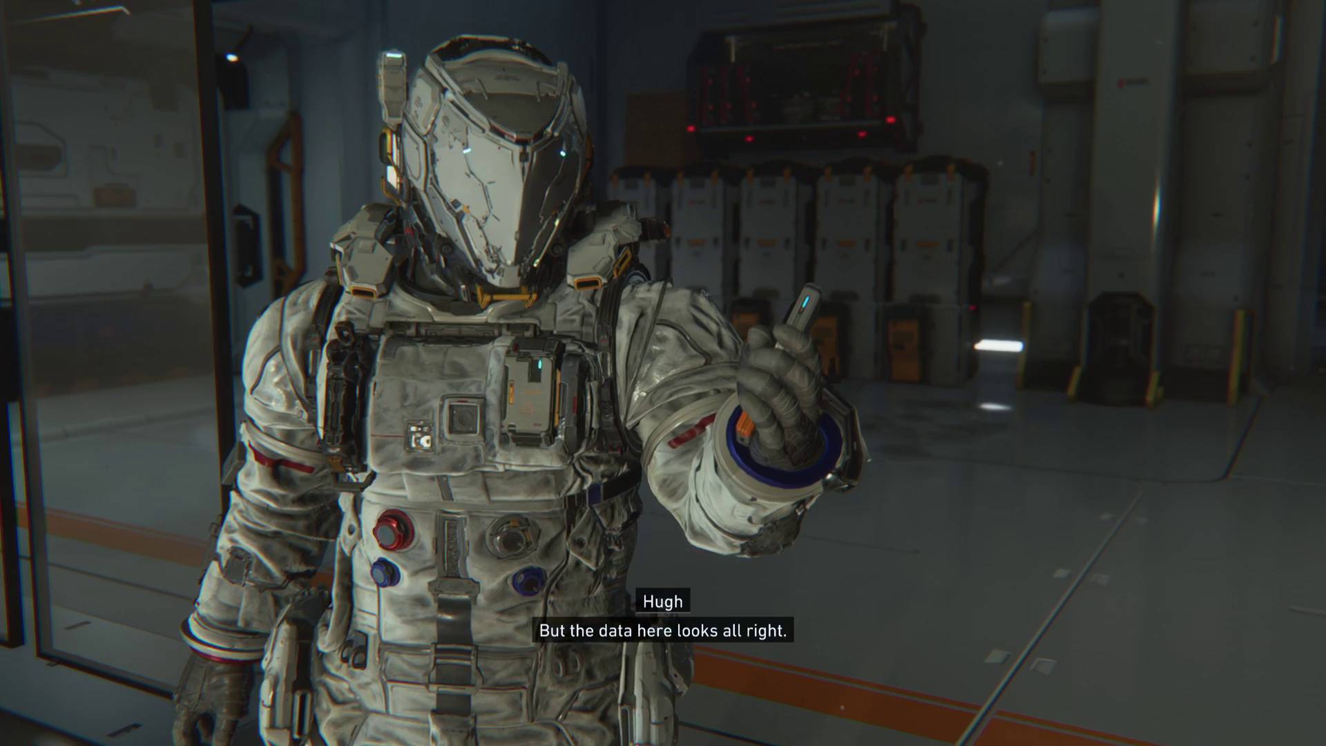 Pragmata solar power plant hugh holding REM card in cutscene upon entering the concourse