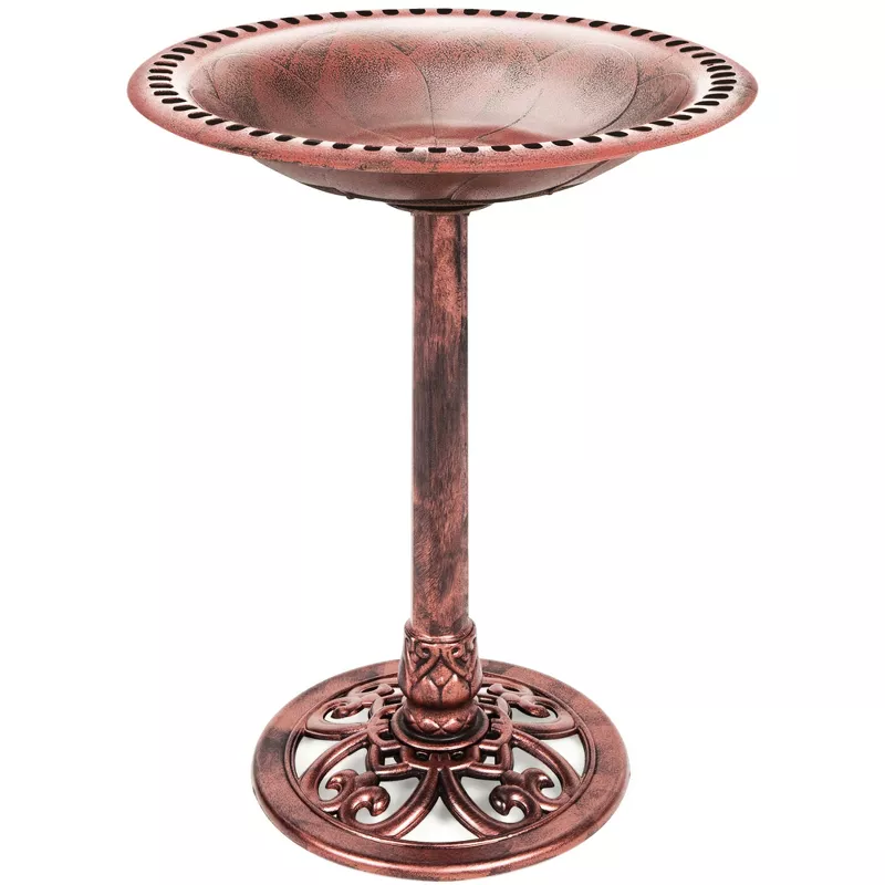 Best Choice Products Outdoor Rustic Pedestal Bird Bath Accent for Garden, Yard W/ Fleur-De-Lis Accents