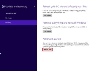 Windows 8 recovery settings