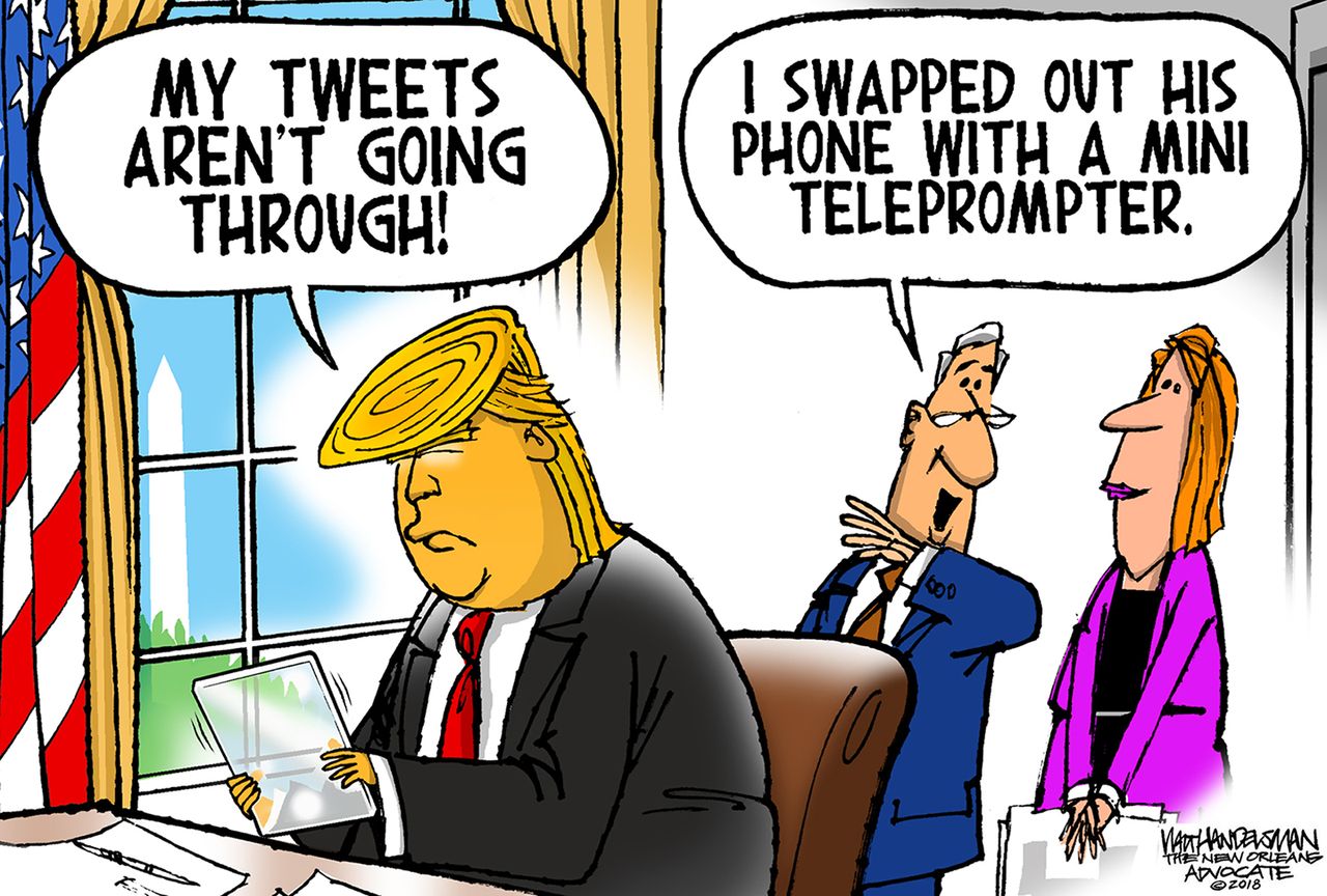 Political cartoon U.S. Trump tweets sports