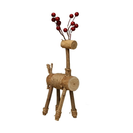 Lansuare Handcrafted Wooden Reindeer Ornaments, 10.6" Christmas Wooden Reindeer Ornaments, Suitable for Living Room, Wine Cabinet, Display Stand, Bedroom, Office Desktop