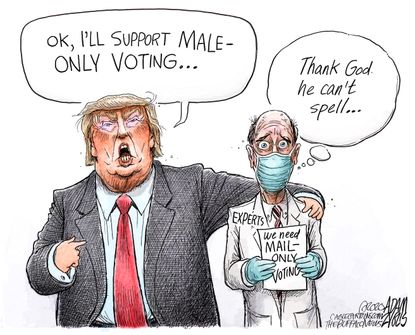 Political Cartoon U.S. experts push for mail only elections Trump health coronavirus
