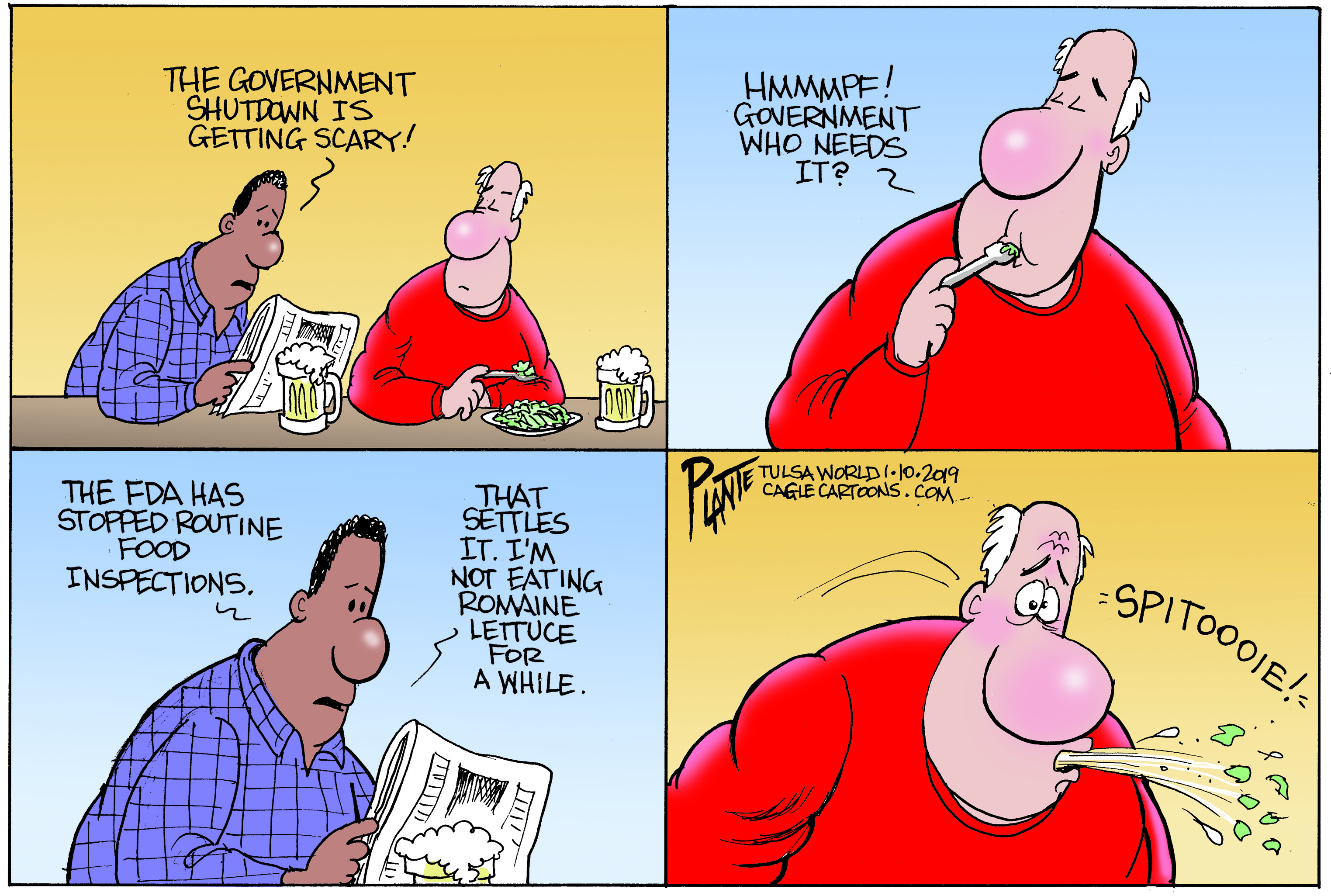 Political Cartoon U.S. Trump Shutdown FDA inspections romaine