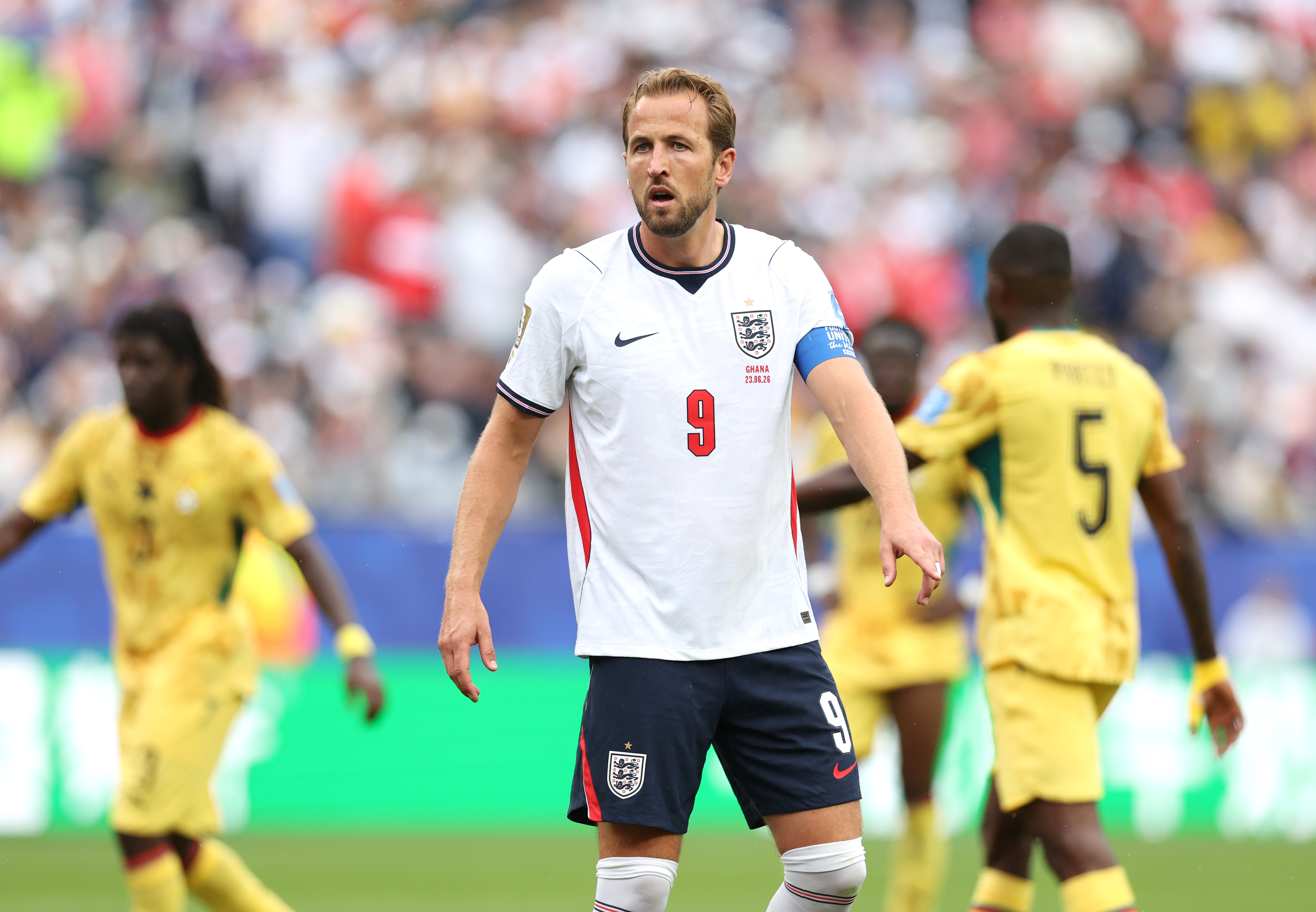 BOSTON, MASSACHUSETTS - JUNE 23: England's Harry Kane during the FIFA World Cup 2026 Group L match between England and Ghana at Boston Stadium on June 23, 2026 in Boston, United States. (Photo by Rob Newell - CameraSport via Getty Images)