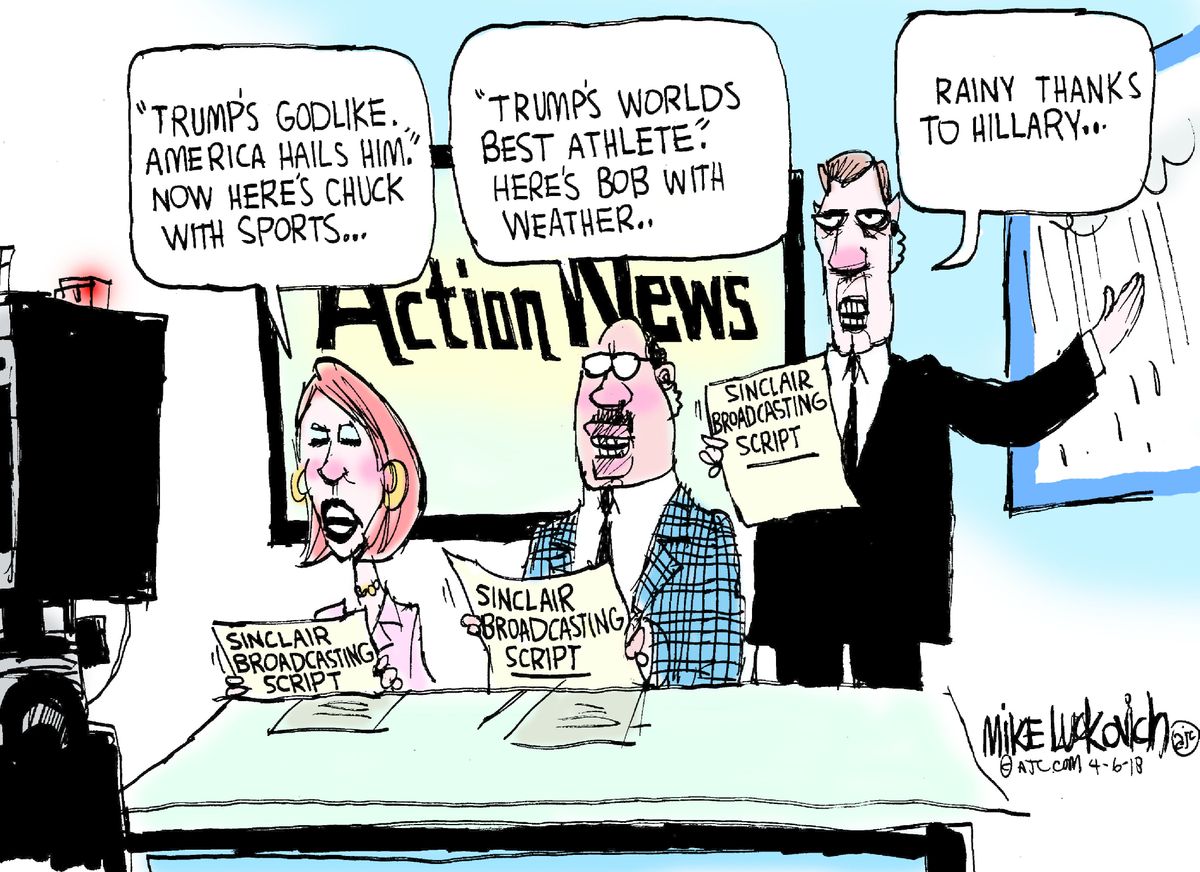 Political cartoon U.S. Sinclair Trump propaganda | The Week