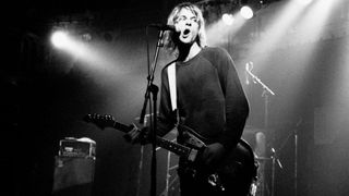Kurt Cobain from American rock band Nirvana performs live on stage at Paradiso in Amsterdam, Netherlands on 25th November 1991.