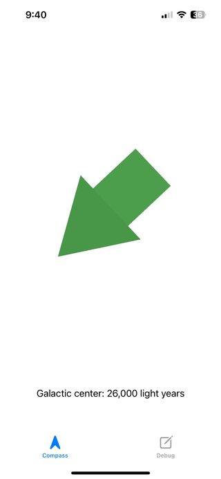 a three dimensional green arrow points downard left.
