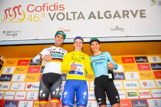 Volta ao Algarve 2020 66th Edition 5th stage Lagoa Lagoa 203 km 23022020 Maximilian Schachmann GER Bora Hansgrohe Remco Evenepoel BEL Deceuninck Quick Step Miguel Angel Lopez COL Astana Pro Team photo Nico VereeckenPNBettiniPhoto2020