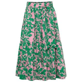 a-line skirt in pink with green print