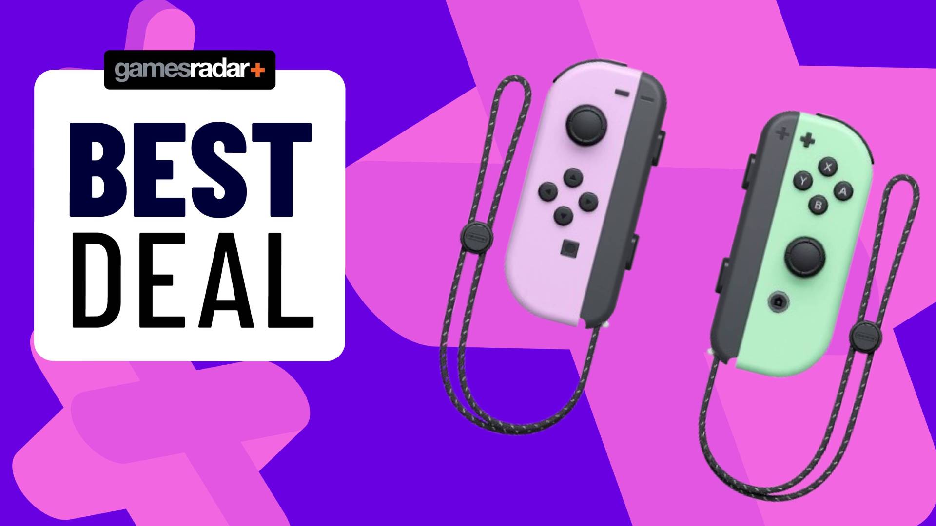 Image of the Nintendo Switch pastel Joy-Cons with a GamesRadar+ pattern in the background.