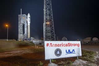 A United Launch Alliance Atlas V rocket carrying an X-37B space plane stands atop Space Launch Complex 41 of Cape Canaveral Air Force Station on May 14, 2020 during launch preparations for the USSF-7 mission.