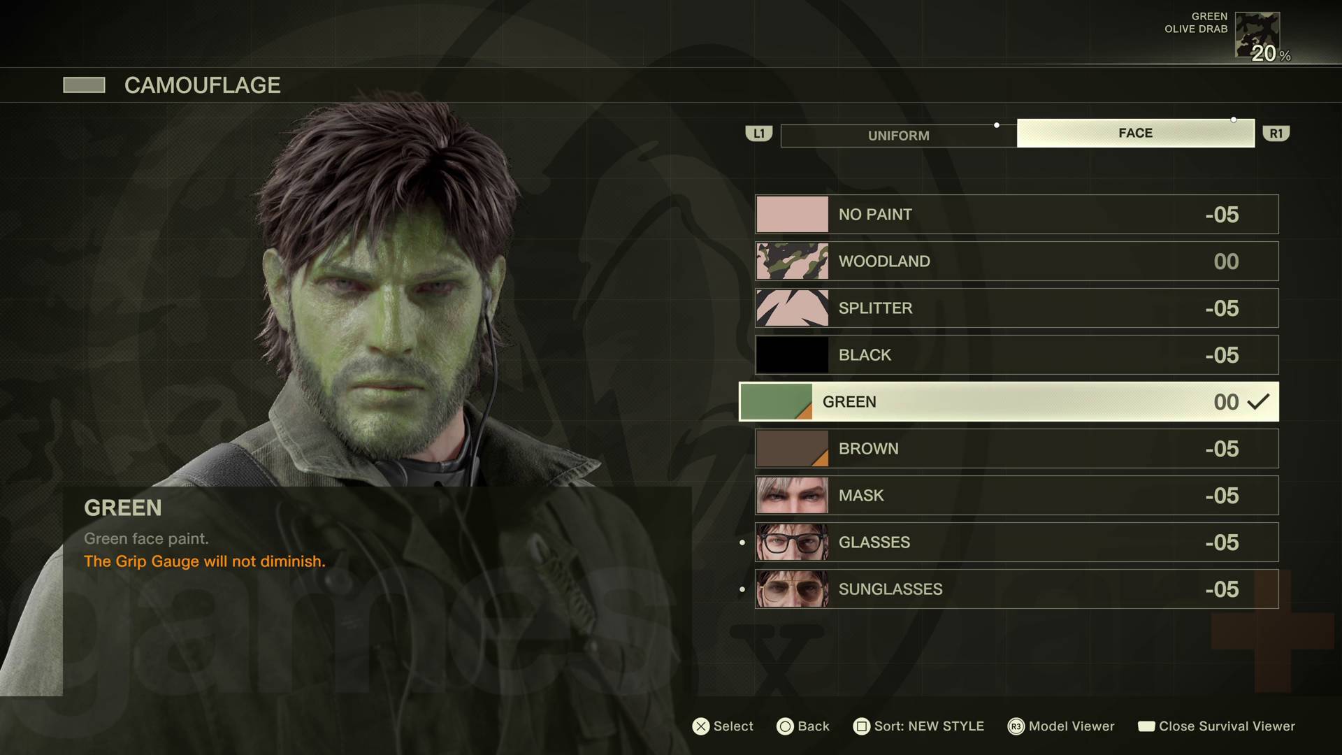 Metal Gear Solid Delta new game question green face paint
