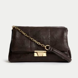 brown faux-leather quilted shoulder bag