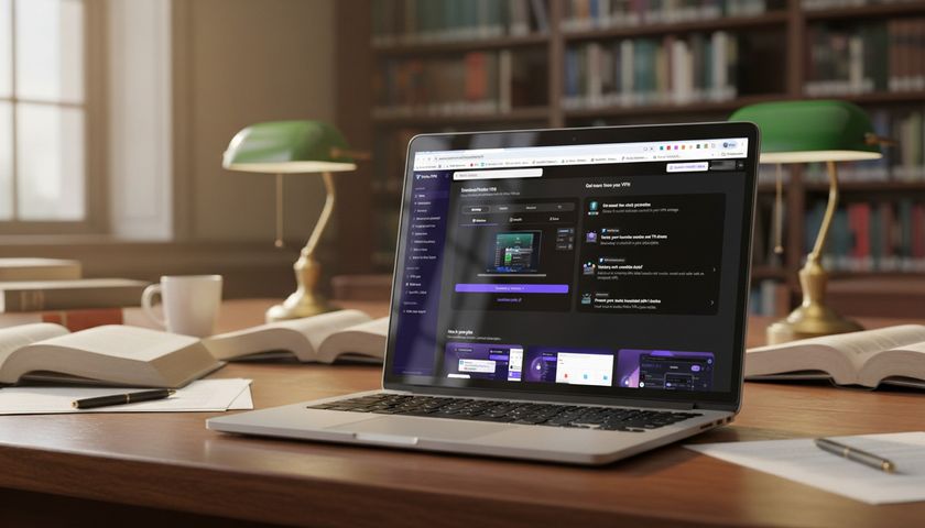 Proton Unlimited dashboard on a MacBook in a library