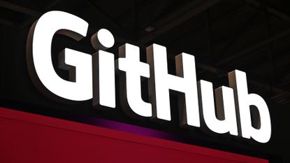 GitHub logo pictured at the company's vendor stall at the Tech Show at ExCel London on March 12, 2025 in London.