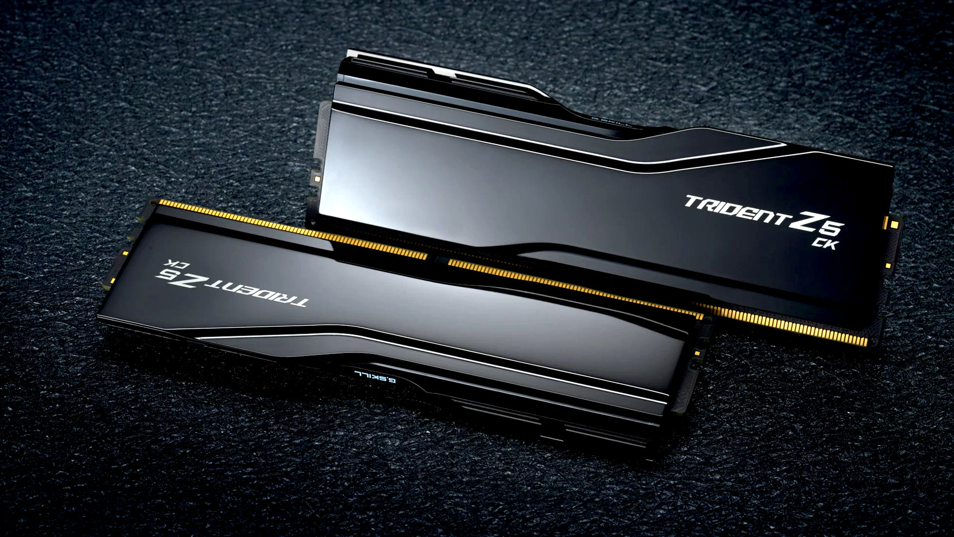 A promotional image of a dual-channel G.Skill Trident Z5 CK DDR5 memory kit
