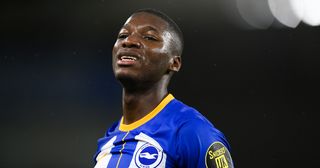 Arsenal target Moises Caicedo of Brighton & Hove Albion looks on during the Premier League match between Brighton & Hove Albion and Crystal Palace at American Express Community Stadium on March 15, 2023 in Brighton, England.