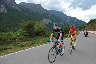 Chris Froome (Sky) and Alberto Contador (Tinkoff-Saxo) climb La Farrapona