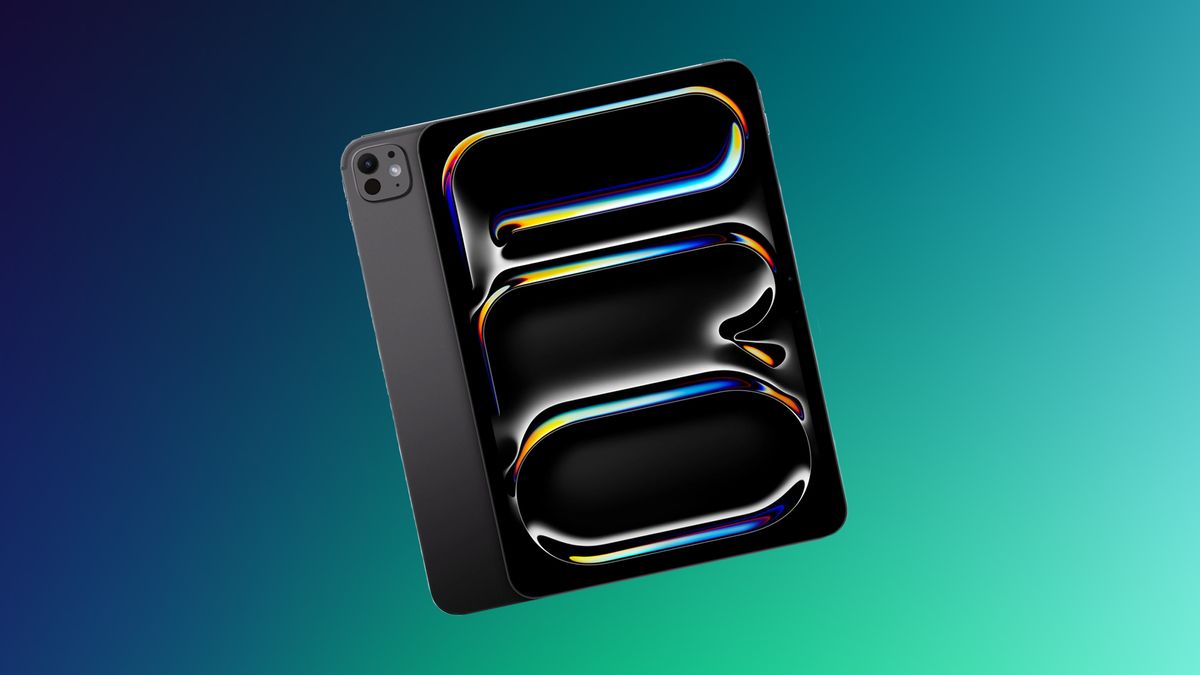 Apple iPad Pro 2024 on navy and green background
