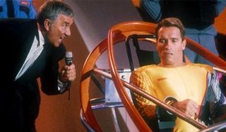 Richard Dawson and Arnold Schwarzenegger in The Running Man