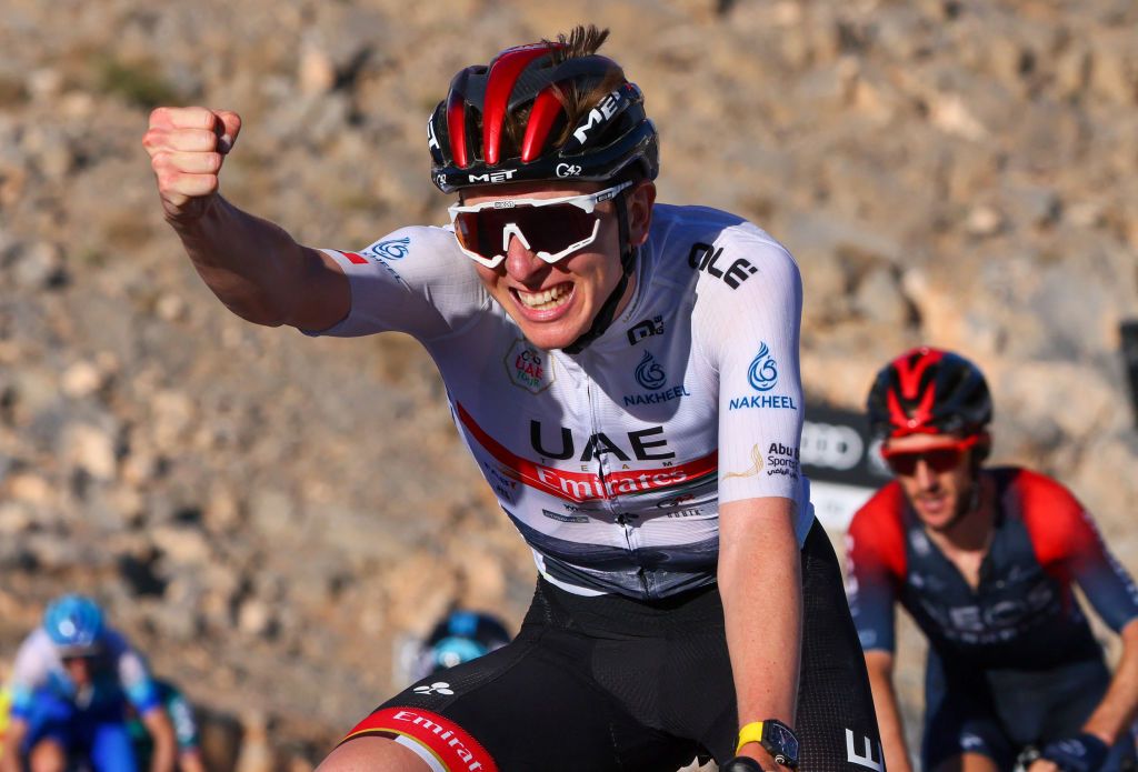 Tadej Pogacar celebrates his stage win