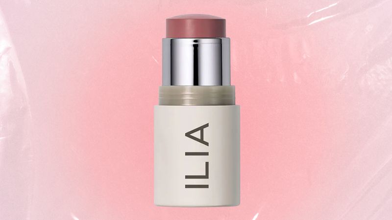 The ILIA Multi Stick pictured in a pink, textured template