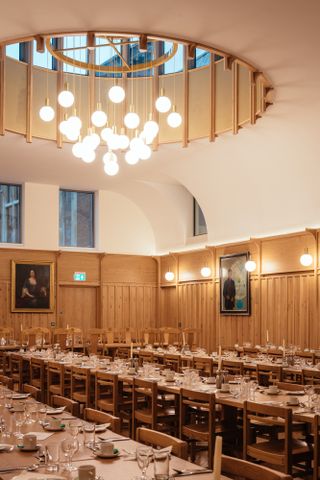 wood panelling in St Catharine's College main hall in cambridge