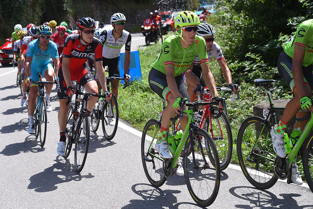 Andrew Talansky rides in the bunch during stage 10
