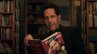 Paul Rudd with his book Look Out For The Little Guy in Ant-man 3