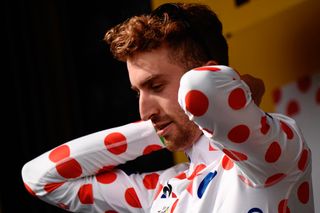 Taylor Phinney in polka dots after stage 2 at the Tour de France