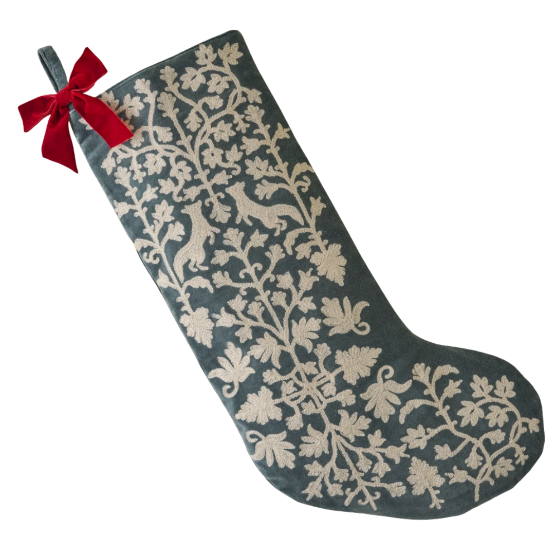 Enchanted Forest Embroidered Velvet Stocking - Syrah
