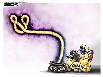 Editorial cartoon cable news Ebola panic health