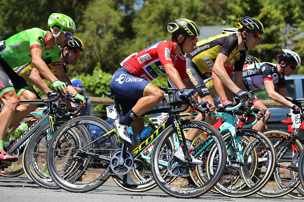 Caleb Ewan rides in the bunch during stage 4 at the Tour Down Under
