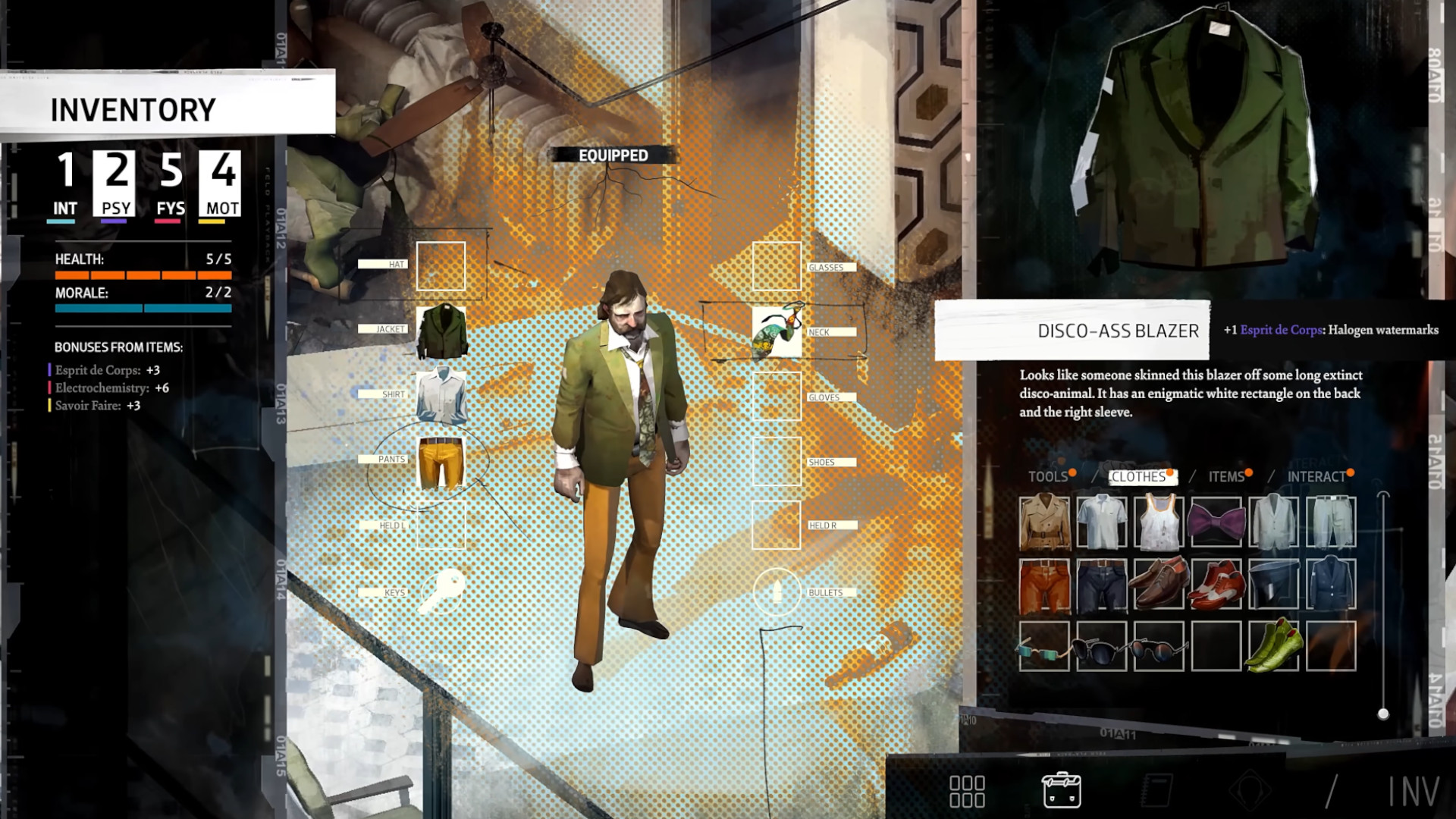 A close-up of the inventory menu during the RPG Disco Elysium