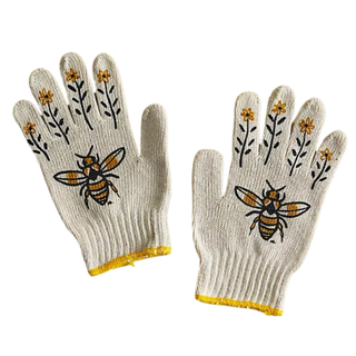 A pair of printed bee garden gloves