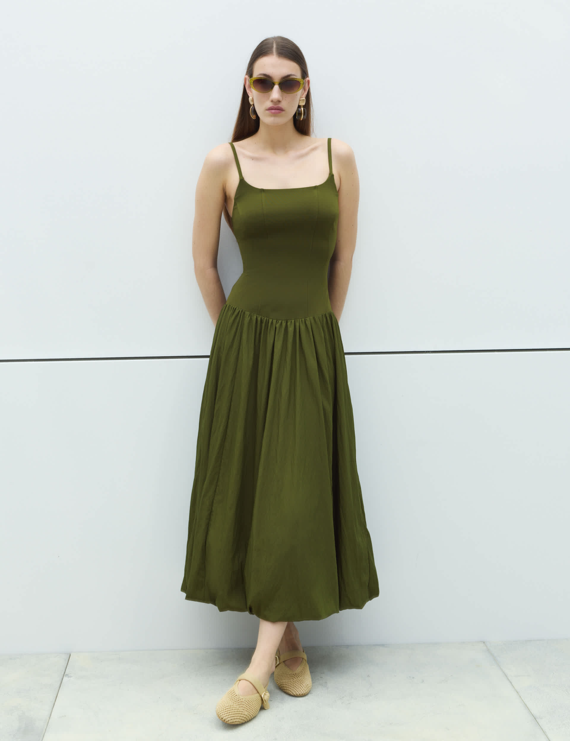 Square Neck Bubble Hem Midaxi Skater Dress