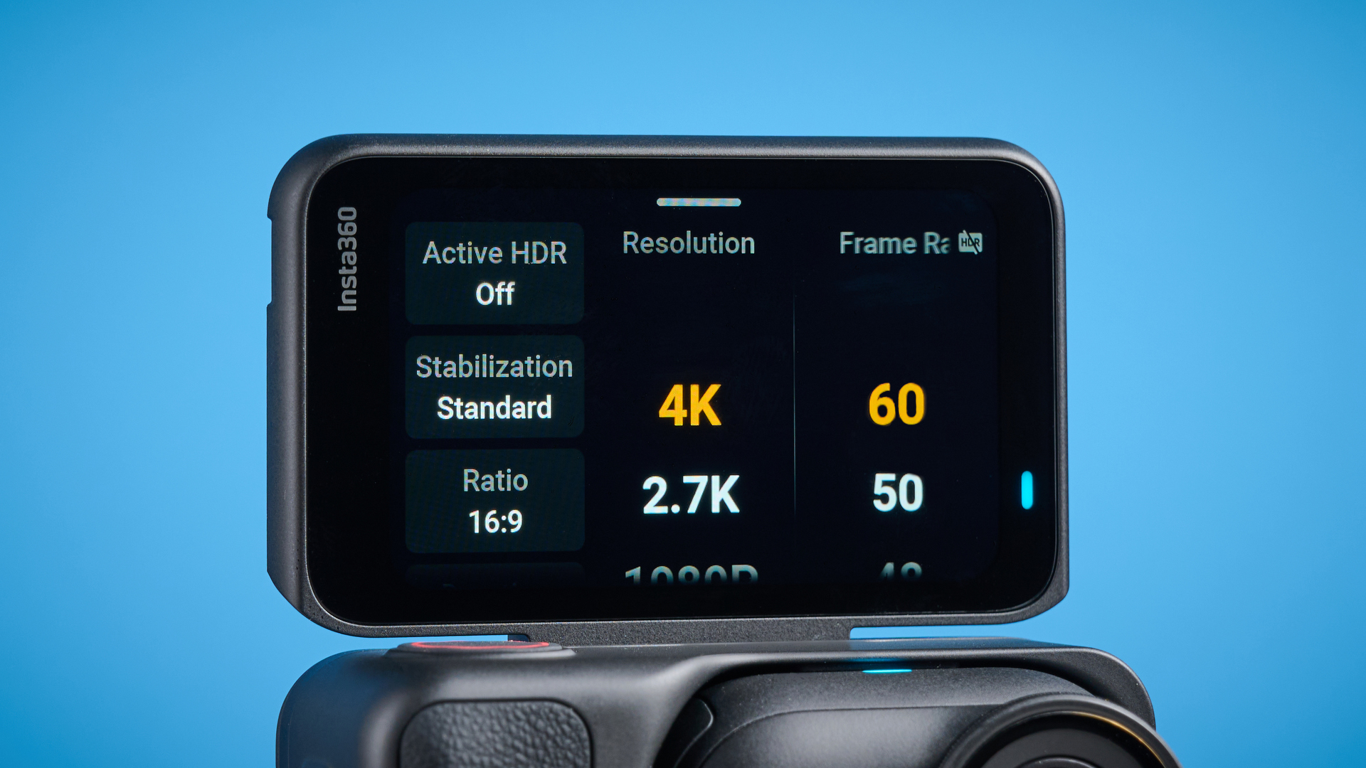 Insta360 Go Ultra screen against a blue background