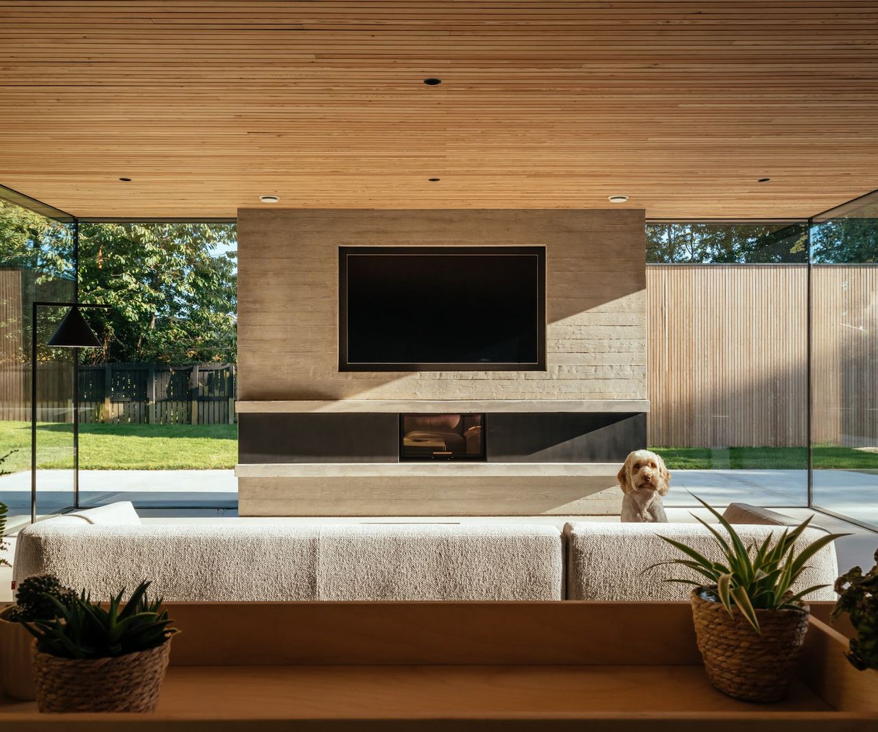 A living room next to a kitchen