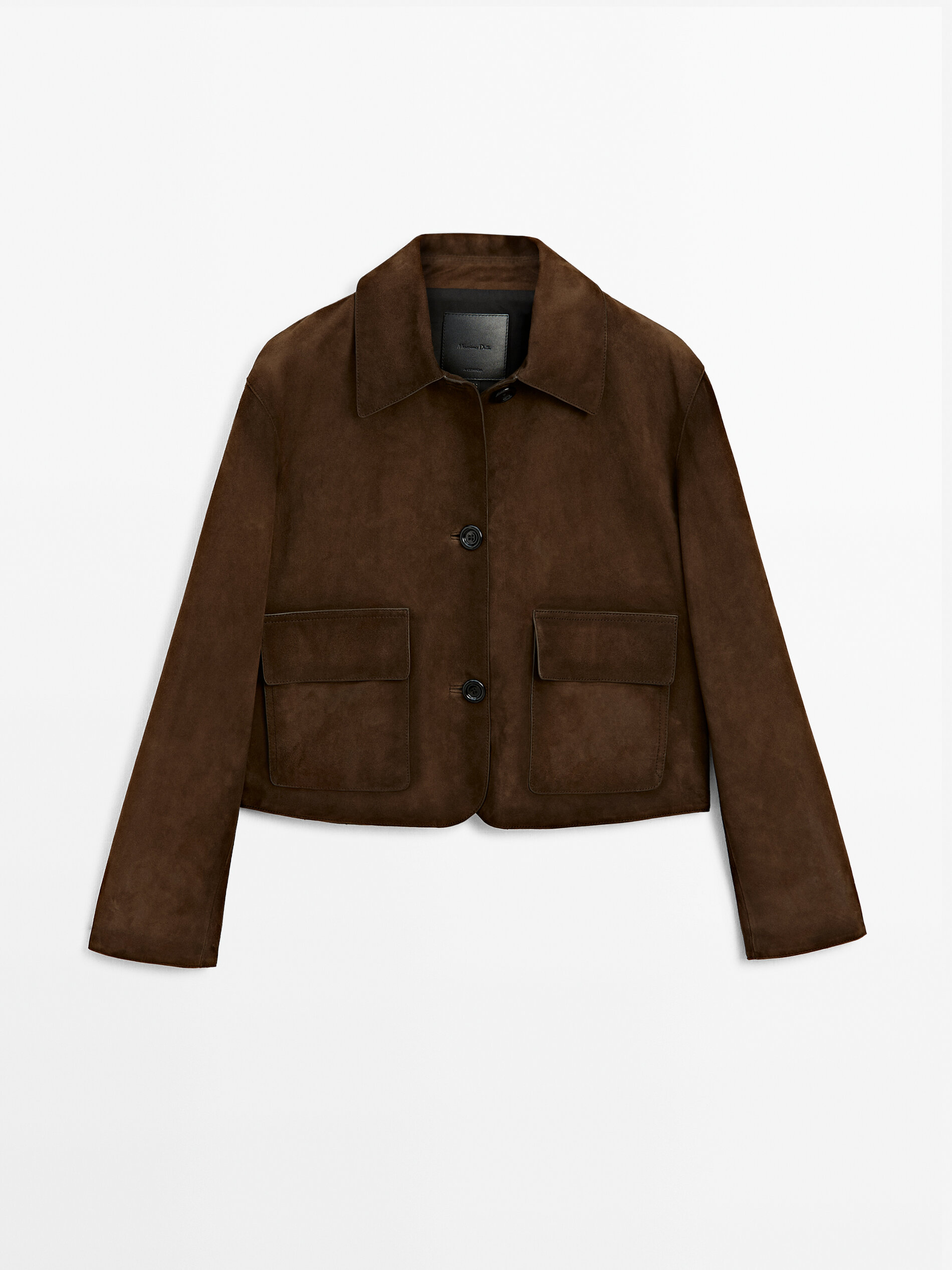 Short Suede Leather Jacket With Pocket Details