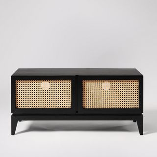 tv stand black cabinet with tightly woven pattern