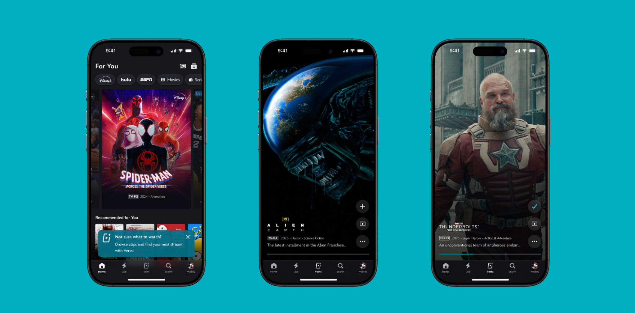 Disney+ mobile app with Verts